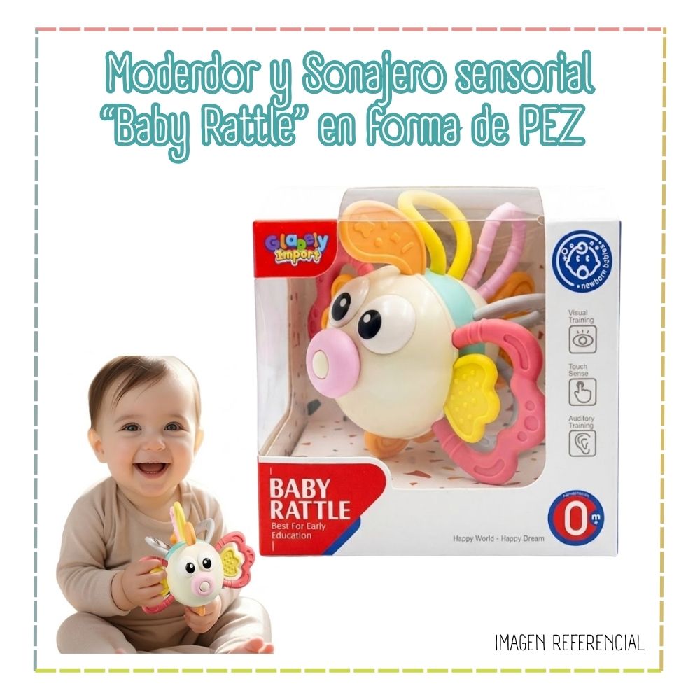 Moderdor y Sonajero sensorial Baby Rattle en forma de PEZ
