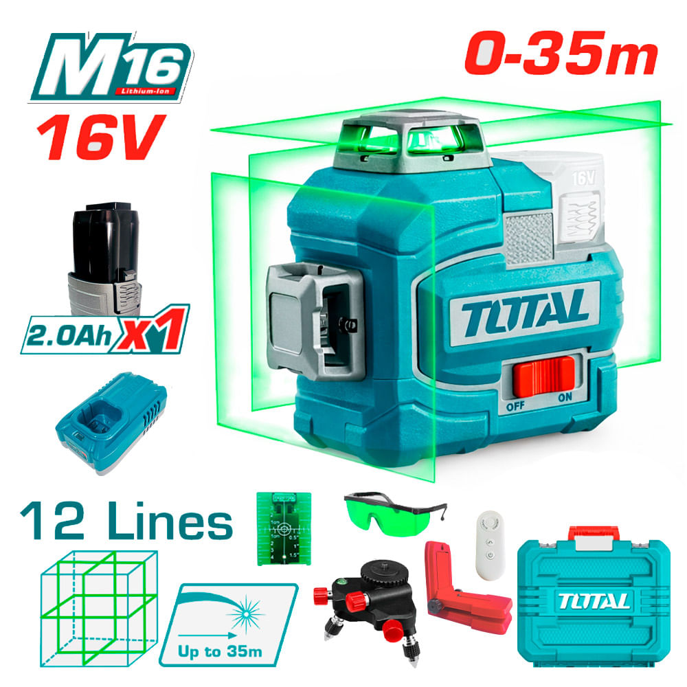 Nivel Láser 3D Verde Industrial Total TLL301201 16V 1Bat x 2Ah 12 Líneas 35m