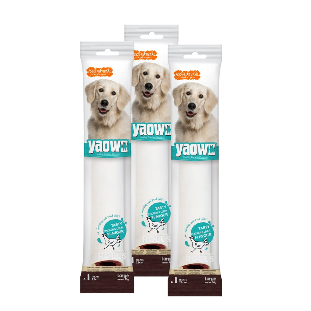 CARNAZA PARA PERRO YAOWO ENRROLADO CON CARNE SECA MEDULA PACK X3