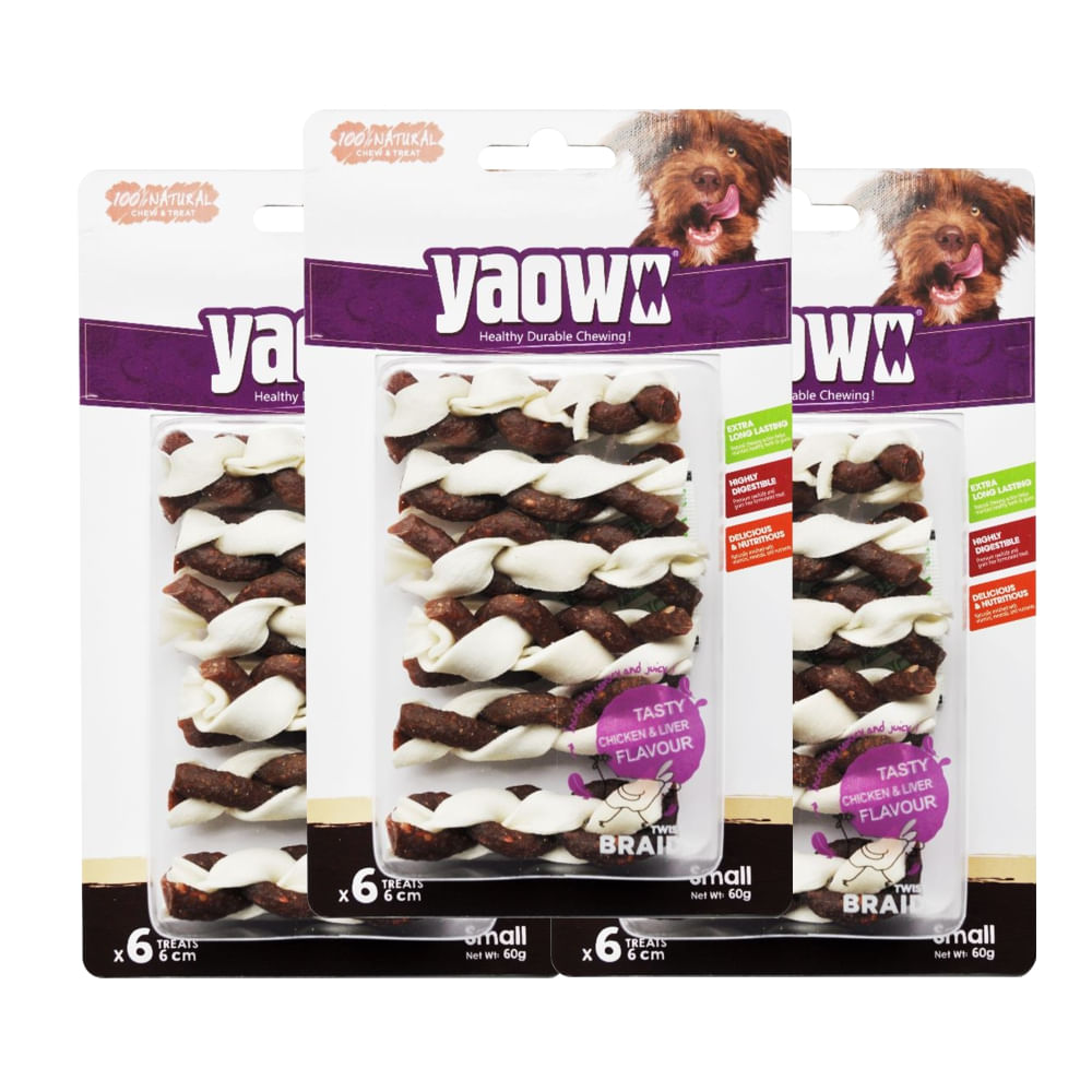 CARNAZA PARA PERRO YAOWO TRENZA CON CARNE SECA PACK X3