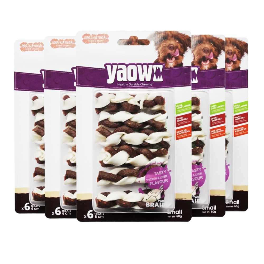 CARNAZA PARA PERRO YAOWO TRENZA CON CARNE SECA PACK X6