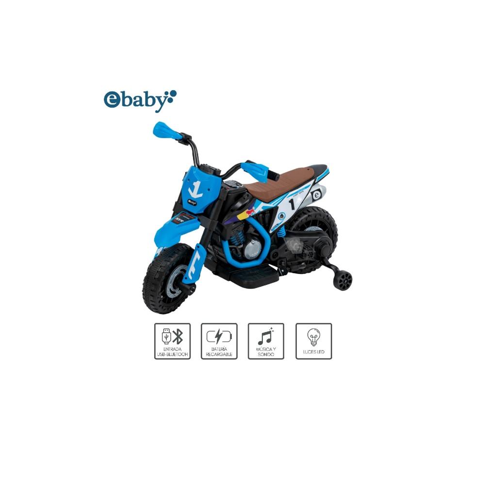 Motocicleta a Batería recargable musical y luces  Ebaby Cod.349 AZUL