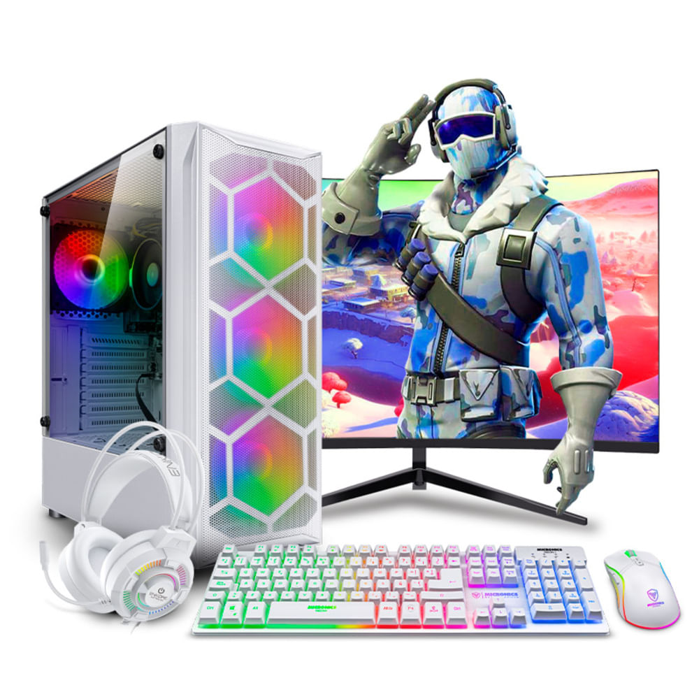 COMPUTADORA GAMER HAKU WHITE RYZEN 7 5700G 8GB 500GB 24 CURVO MI PC LISTA MIPCLISTA