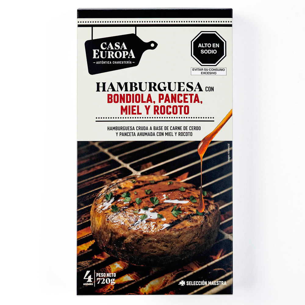 Hamburguesa con Bondiola, Pancenta CASA EUROPA Miel y Rocoto Caja 4un