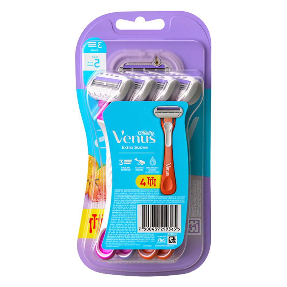 Máquina de Afeitar VENUS Desechable Extra Suave 3 Hojas Paquete 4un