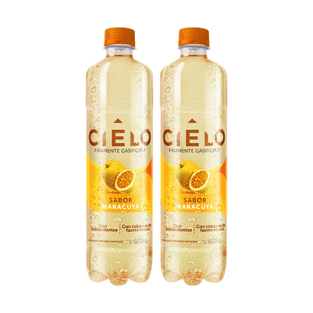 Pack Agua con Gas CIELO Sabor a Maracuyá Botella 600ml Paquete 2un