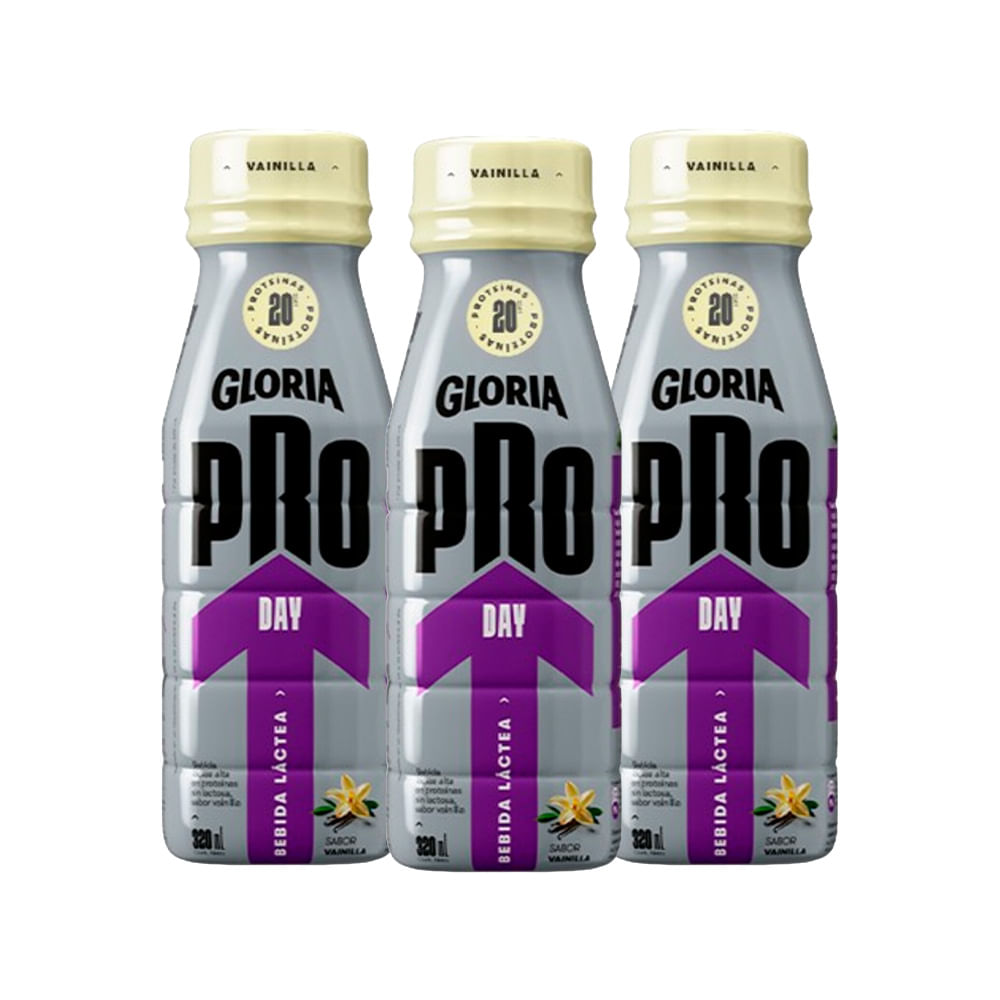 Pack Bebida Láctea GLORIA Pro Day Vainilla Botella 320ml Paquete 3un