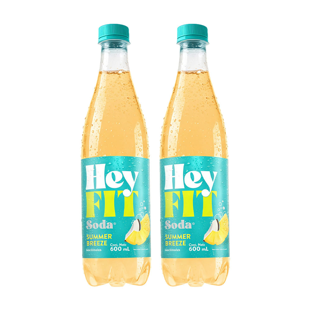 Pack Gaseosa HEY FIT Soda Summer Breeze Botella 600ml Paquete 2un