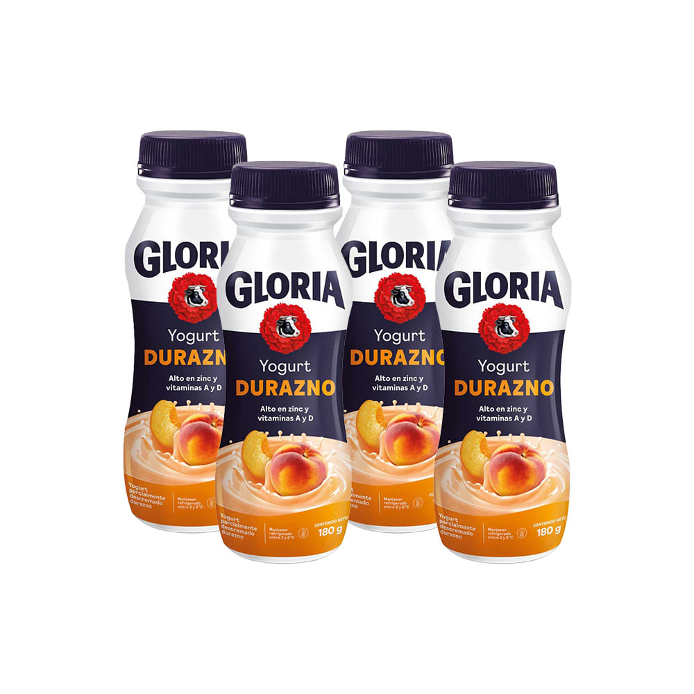 Pack Yogurt Bebible GLORIA Sabor a Durazno Botella 180g Paquete 4un