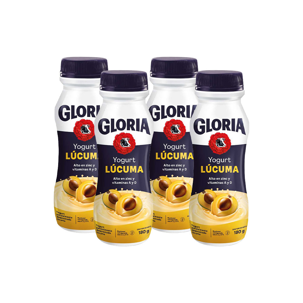 Pack Yogurt Bebible GLORIA Sabor a Lúcuma Botella 180g Paquete 4un