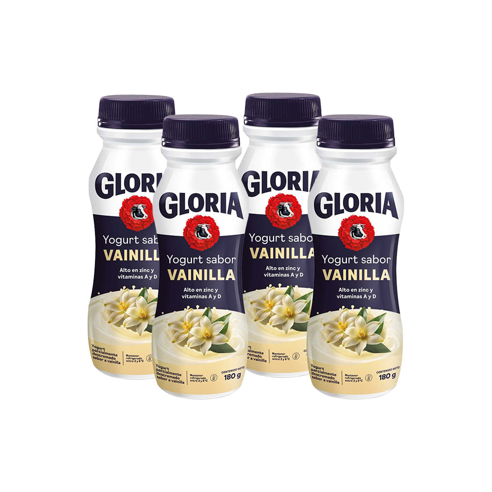 Pack Yogurt Bebible GLORIA Sabor a Vainilla Botella 180g Paquete 4un