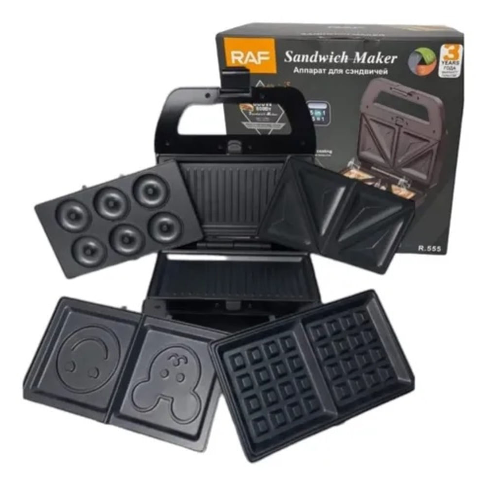 MAQUINA DE WAFLES 5 EN 1 DOBLE CARA RAF R.555
