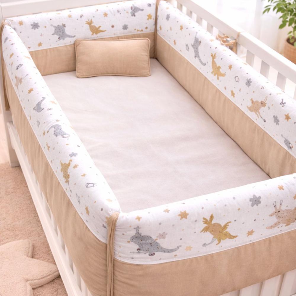 PROTECTORES LATERALES PARACHOQUES BARANDA CUNA CON ALMOHADITA BEIGE