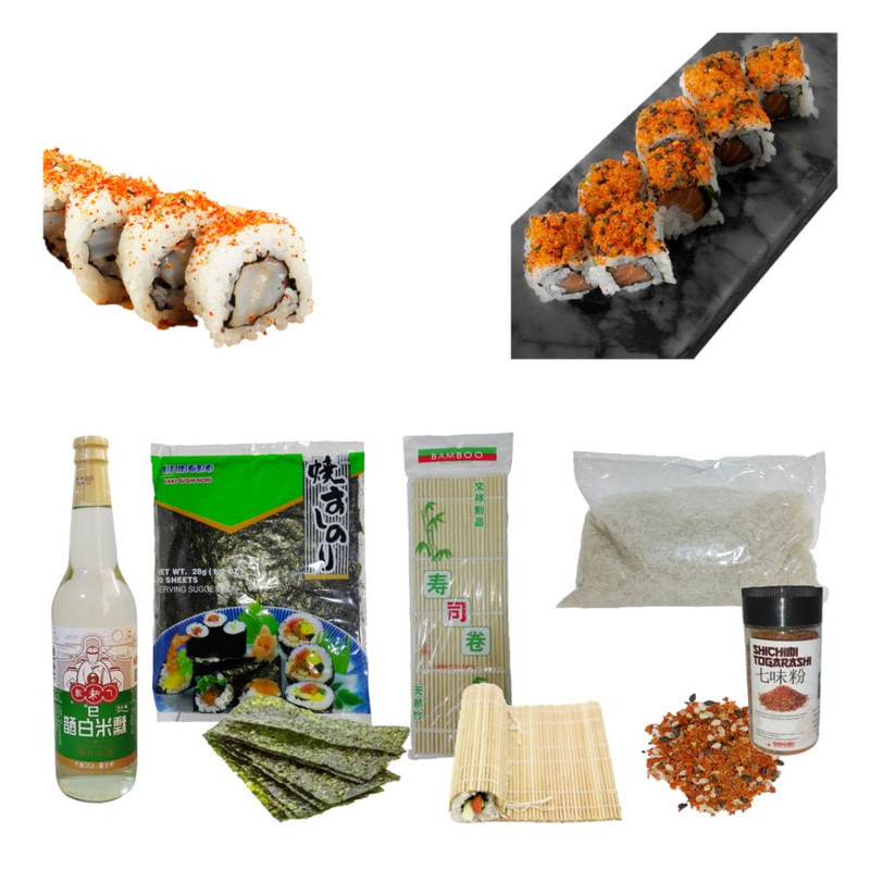 Set Makis Picante Basico 5pza Togarashi Esterilla Alga Nori Arroz Vinagre