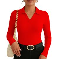 Polo Mujer Camisero Manga Larga Aca 716 Fab-19 Rib Grueso Color Rojo