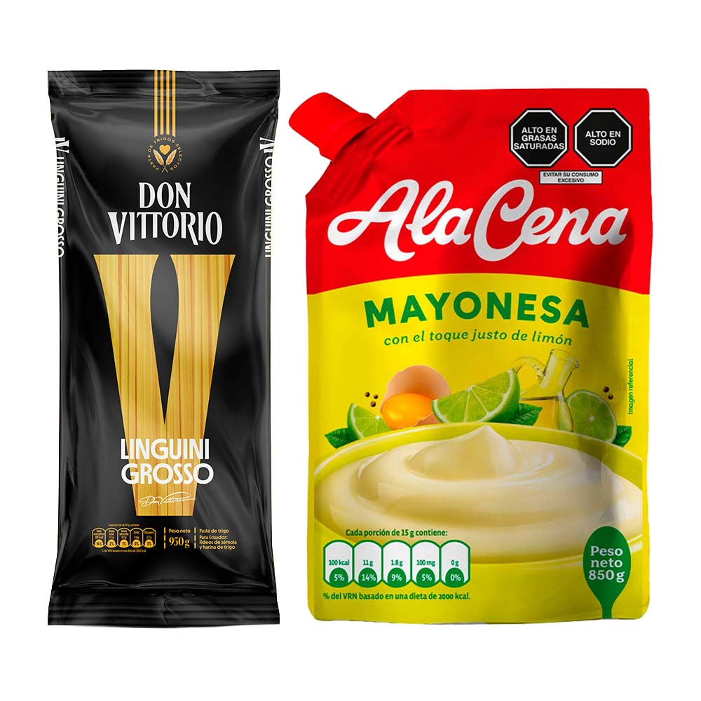 Pack Fideos Linguini Grosso DON VITTORIO Bolsa 950g + Mayonesa ALACENA Doypack 850g