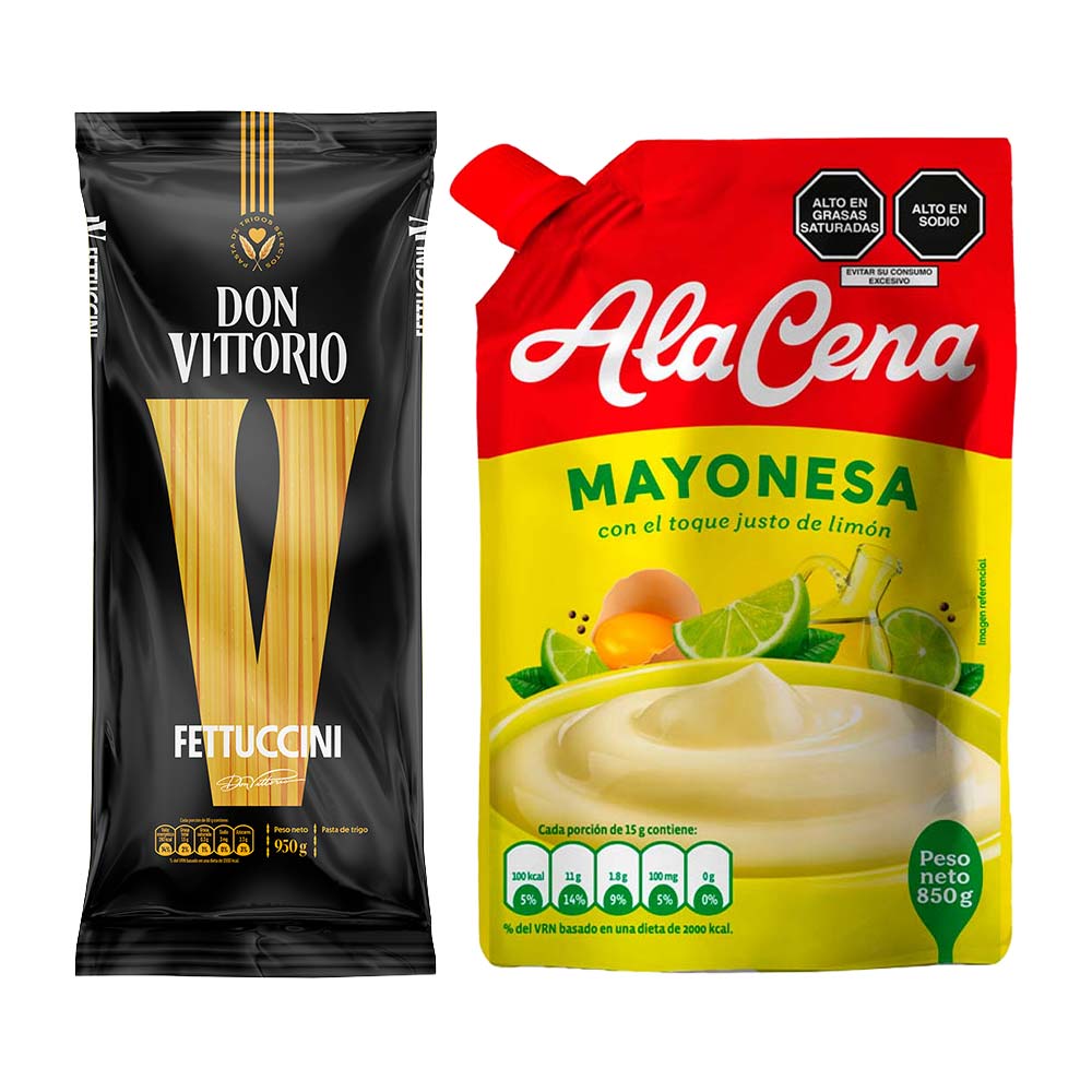 Pack Fideos Fettuccini DON VITTORIO Bolsa 950g + Mayonesa ALACENA Doypack 850g