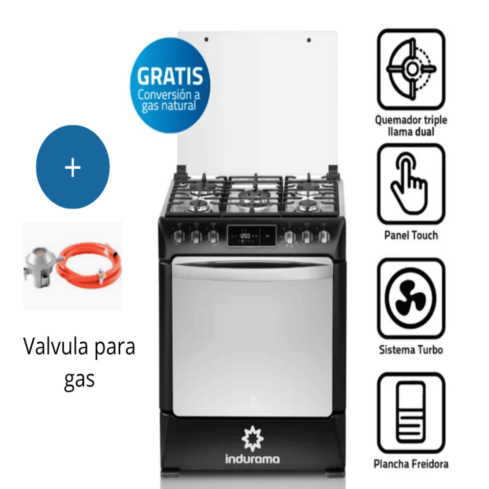 Cocina de Pie Indurama Niza Zafiro Negro 5 Hornillas GLP