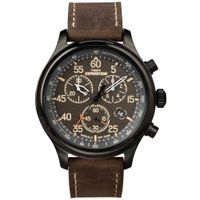 Reloj Timex Expedition Fieldd T49905 Luz de Fondo Fecha Cronómetro Cuero Marrón Dial Negro