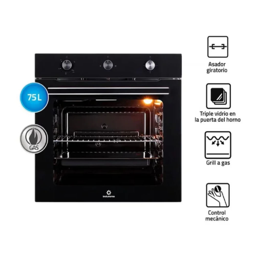 Horno Empotrable Indurama HEI75NGP 75L a Gas  Negro