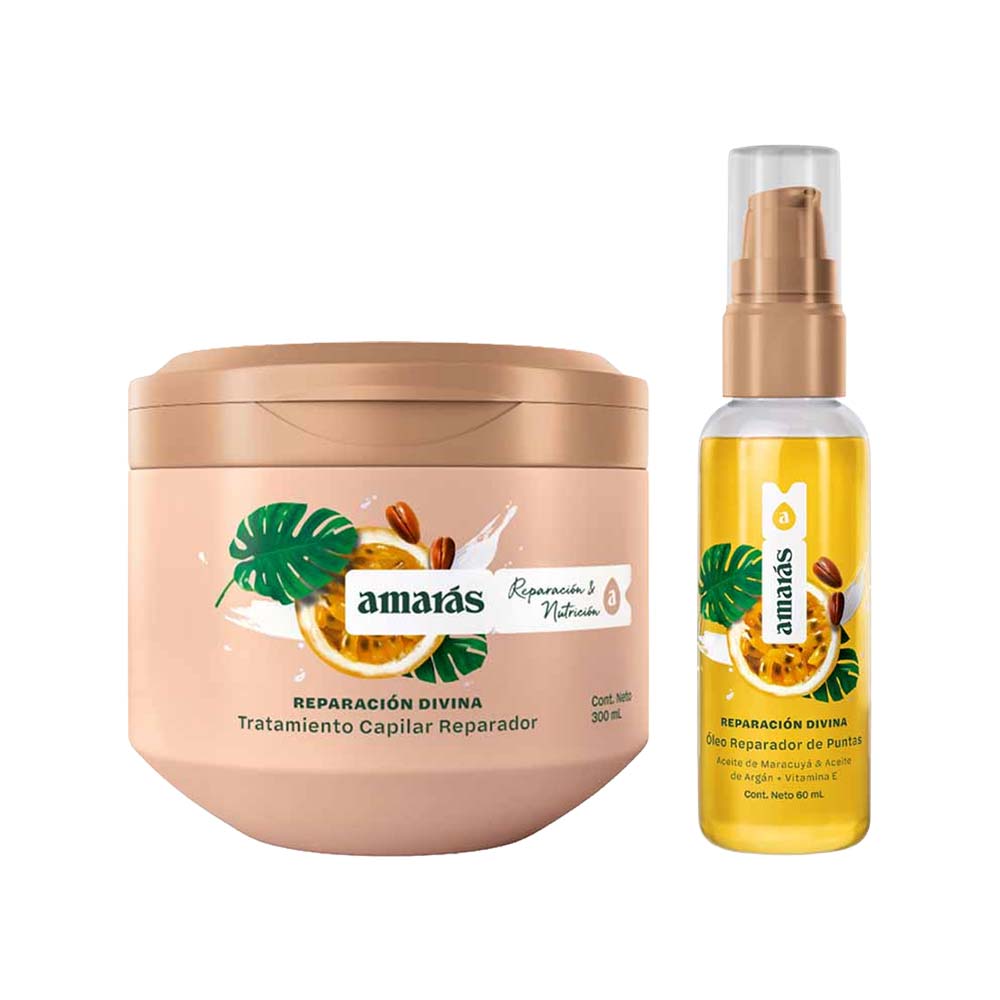 Pack Mascarilla AMARÁS Reparación Divina Pote 300ml + Óleo AMARÁS Reparación Divina Frasco 60ml