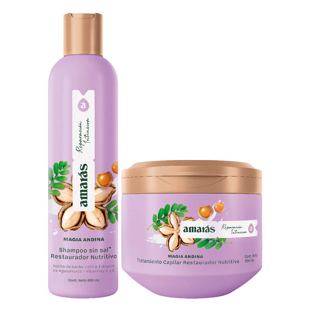 Pack Shampoo AMARÁS Magia Andina Restaurador Botella 400ml + Mascarilla AMARÁS Magia Andina Pote 300ml
