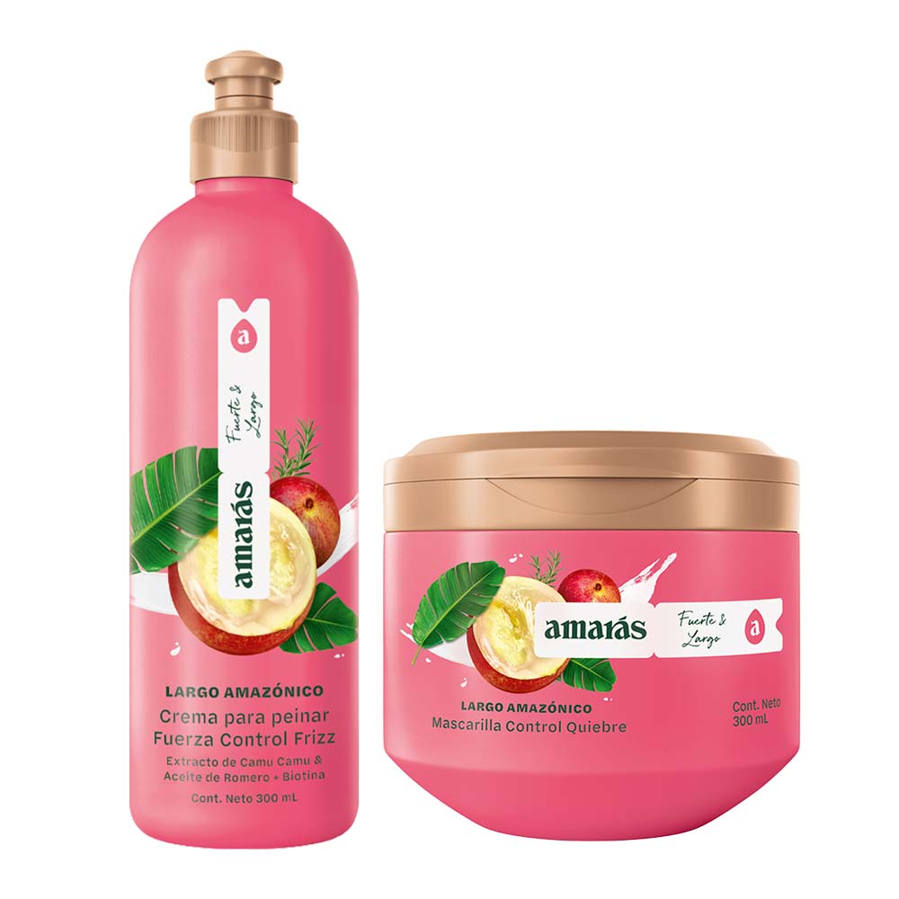 Pack Crema para peinar AMARÁS Largo Amazónico Frasco 300ml + Mascarilla AMARÁS Largo Amazónico Pote 300ml