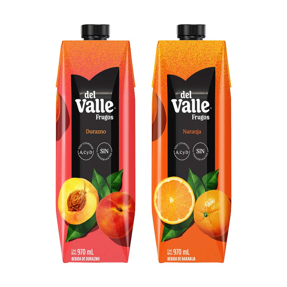 Pack Bebida de Durazno FRUGOS Caja 970ml + Bebida FRUGOS Sabor a Naranja Caja 970ml