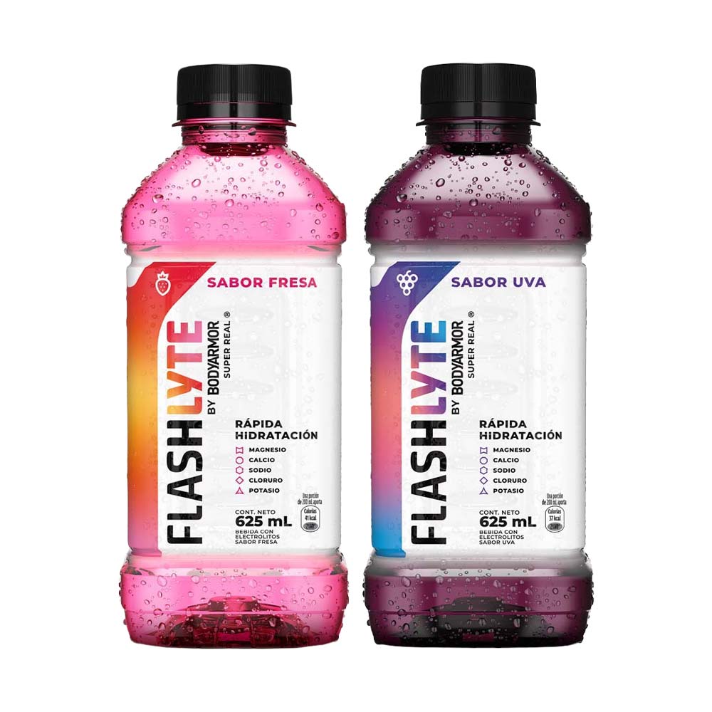 Pack Rehidratante FLASHLYTE Sabor a Fresa Botella 625ml + Rehidratante FLASHLYTE Sabor a Uva Botella 625ml