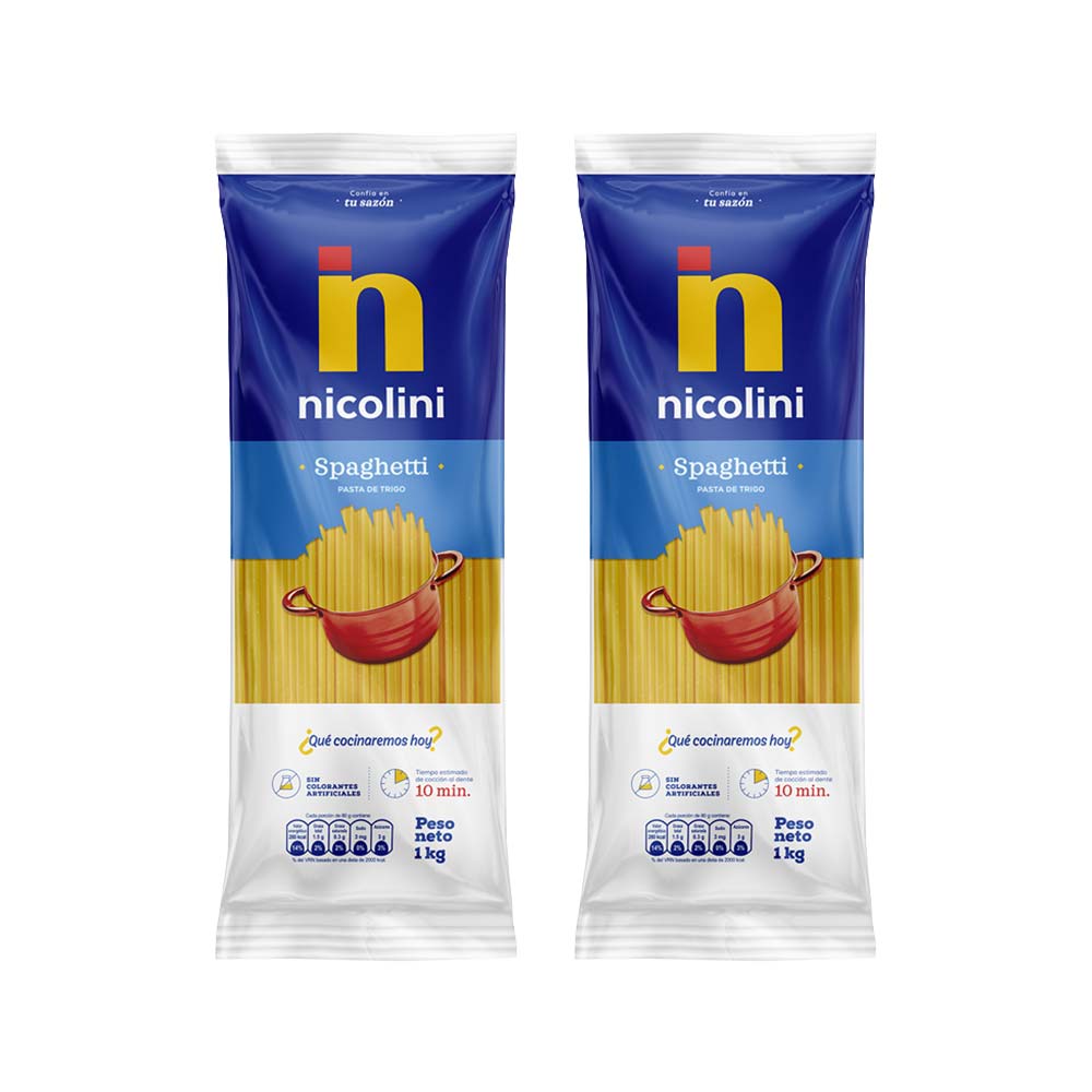 Pack Fideos NICOLINI Spaghetti Bolsa 1Kg x 2un