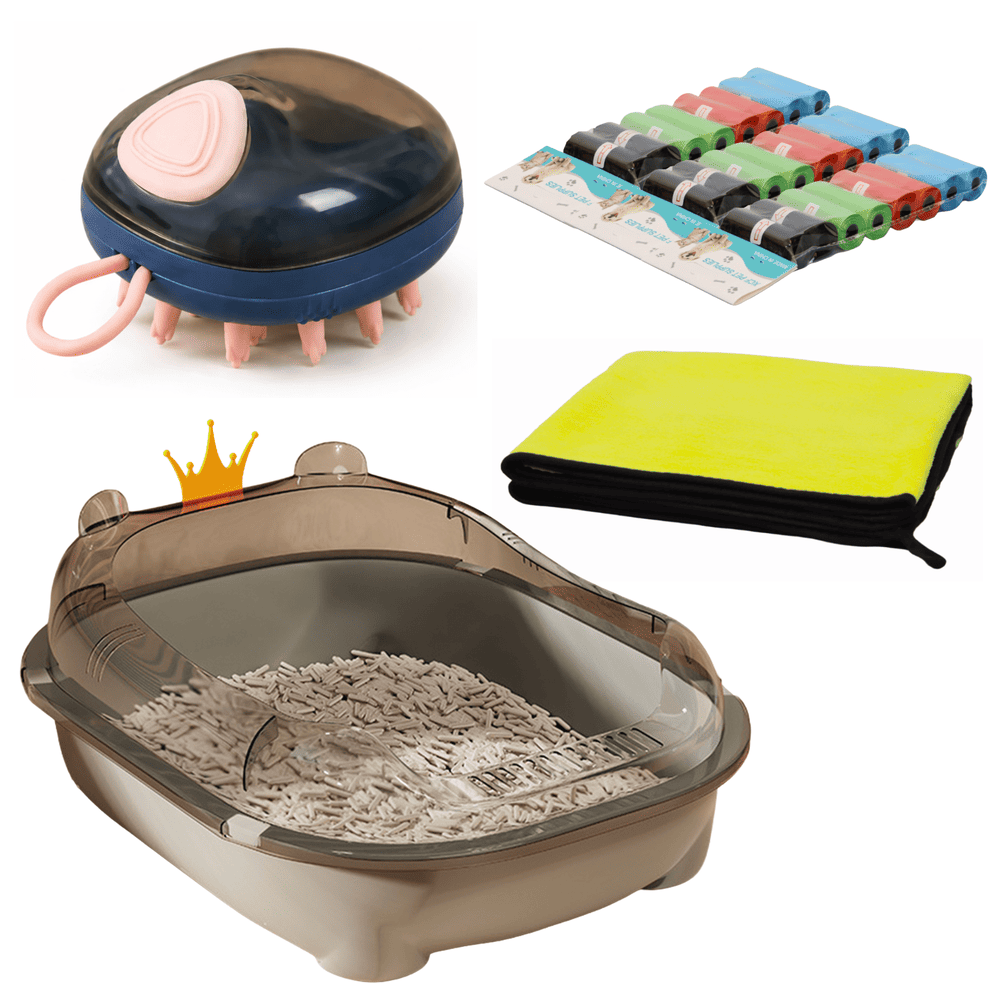 Kit Higiene Diaria Mascota Cepillo y Toalla 4 en 1