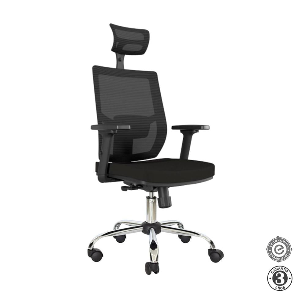 Silla Ergonómica Lims Syncro Brazos 3D Presidente Cromado Negro PN Ofideas