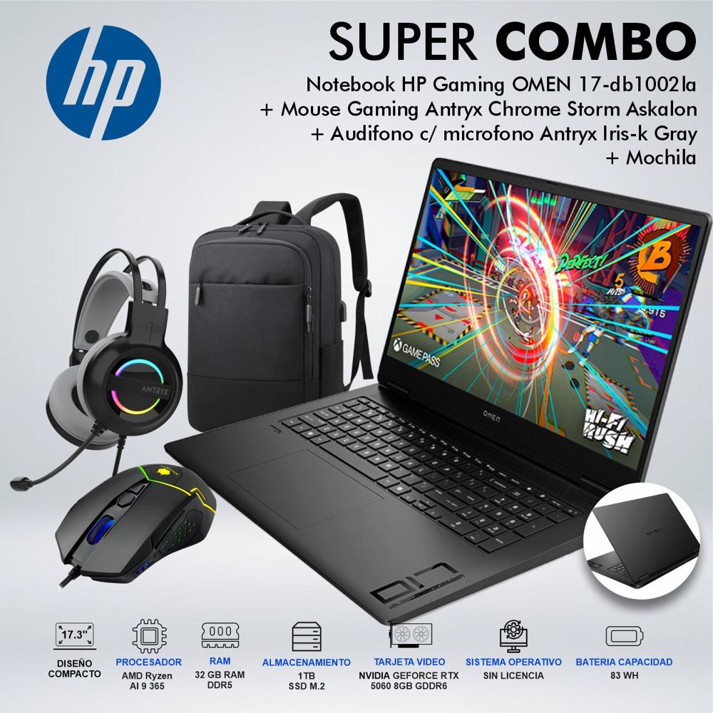 LAPTOP GAMING HP OMEN 17-DB1002LA AMD Ryzen AI 9 365 MEMORIA 32GB DISCO 1TB