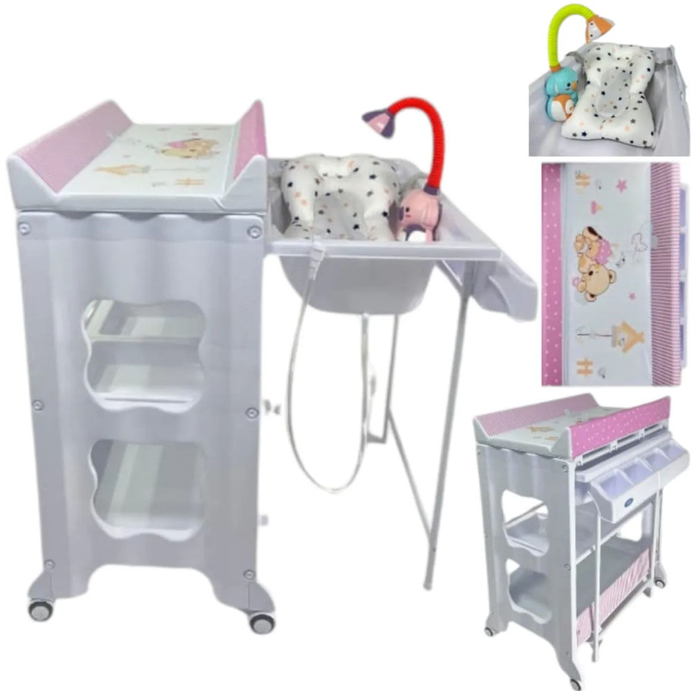 Bañera cambiador + regadera cojín aquario ROSADO