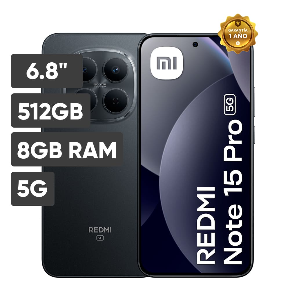 Smartphone XIAOMI Redmi Note 15 PRO 5G 6.8"" 8GB 512GB 200MP+8MP Negro