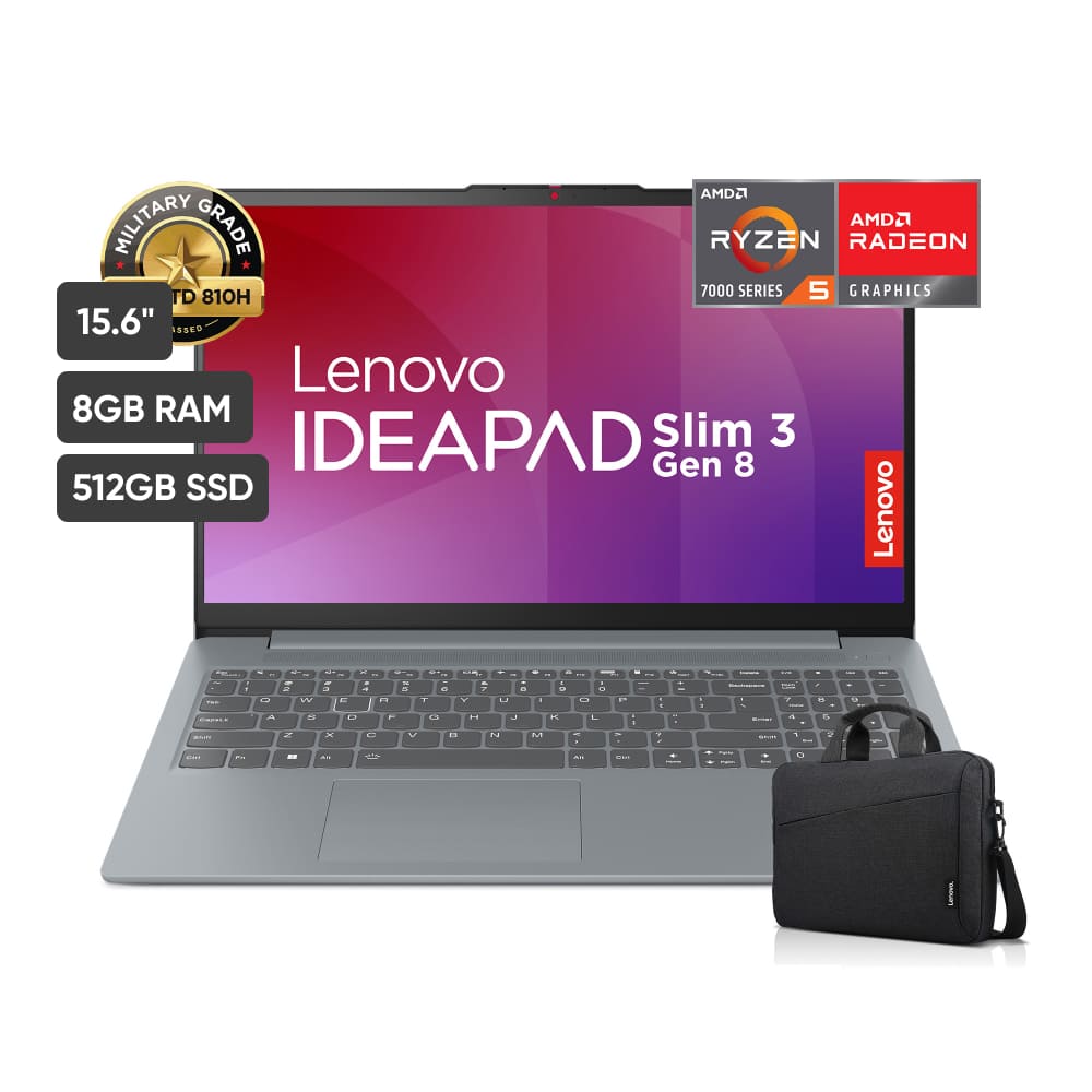 Notebook LENOVO Slim 3 15.6"" AMD Ryzen 5 8GB 512GB SSD + Maletín