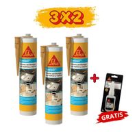3x2 Silicona Antihongos para Baños y Cocinas Sika Sanisil Beige 280ml - Gratis Sikafast 201