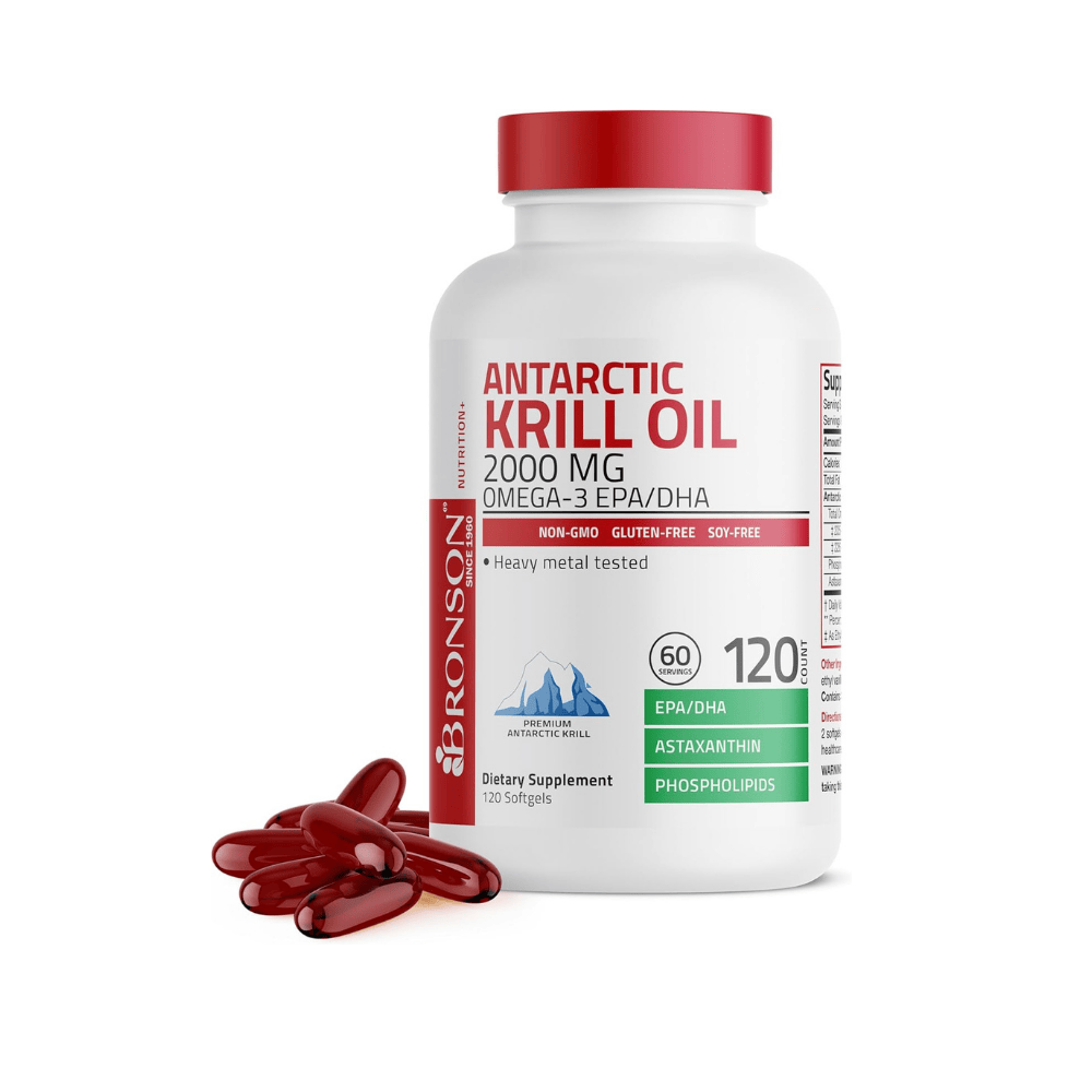 Bronson Aceite de Krill Antártico 2000mg  Omega-3 EPA DHA con Astaxantina  120 Cápsulas Blandas