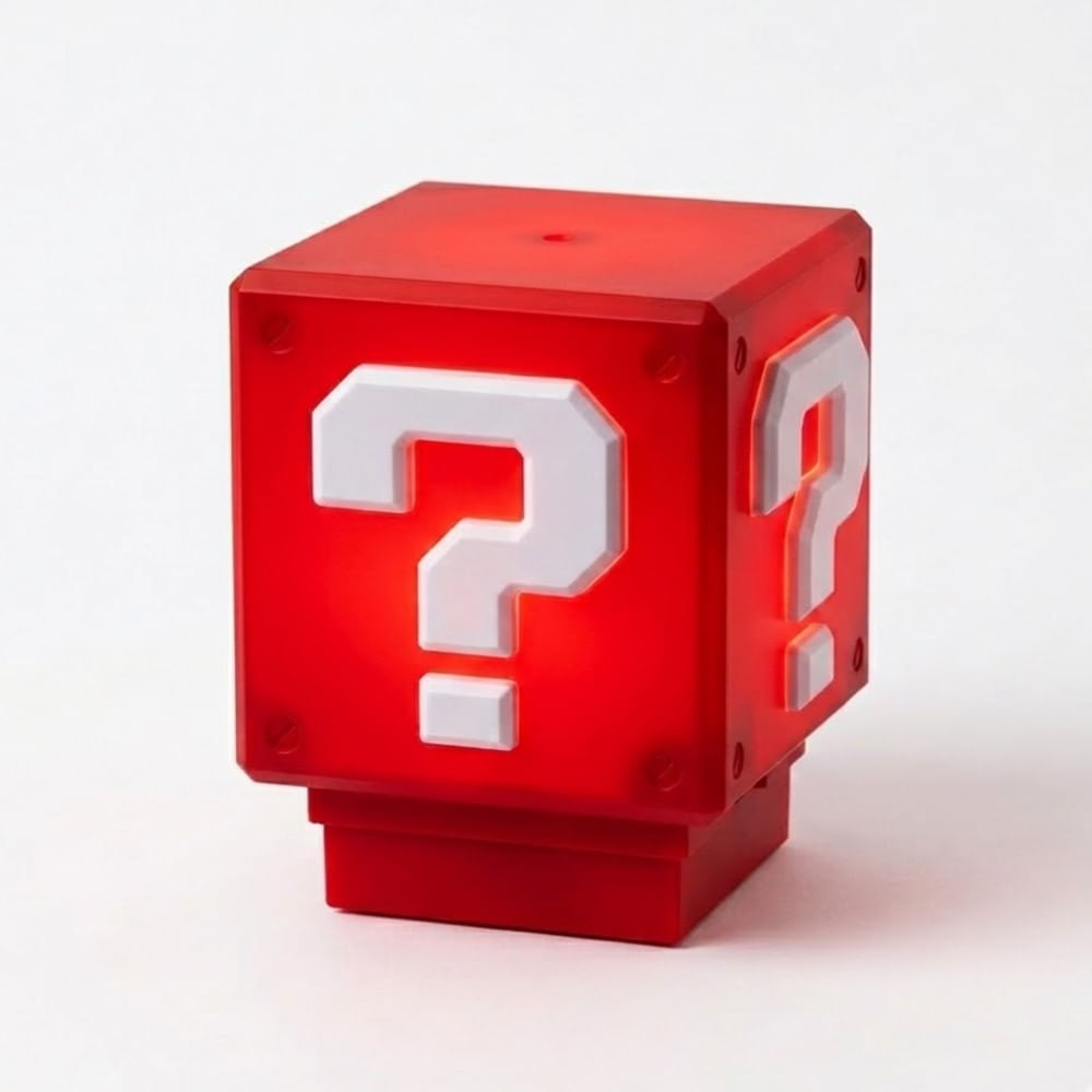 Lámpara Mario Bloque Interrogación Rojo LED Luz Nocturna Sonido Retro