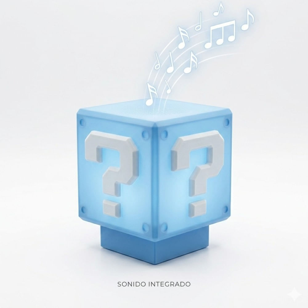 Lámpara Mario Bloque Interrogación Azul LED Luz Nocturna Sonido Retro