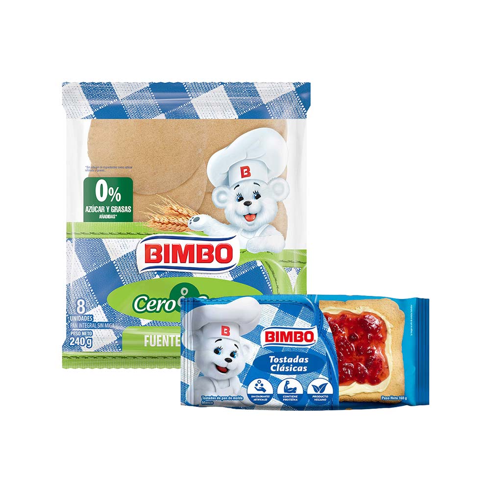 Pack Tostadas BIMBO Clásicas Paquete 10un + Pan Pita BIMBO Cero Cero Bolsa 240g