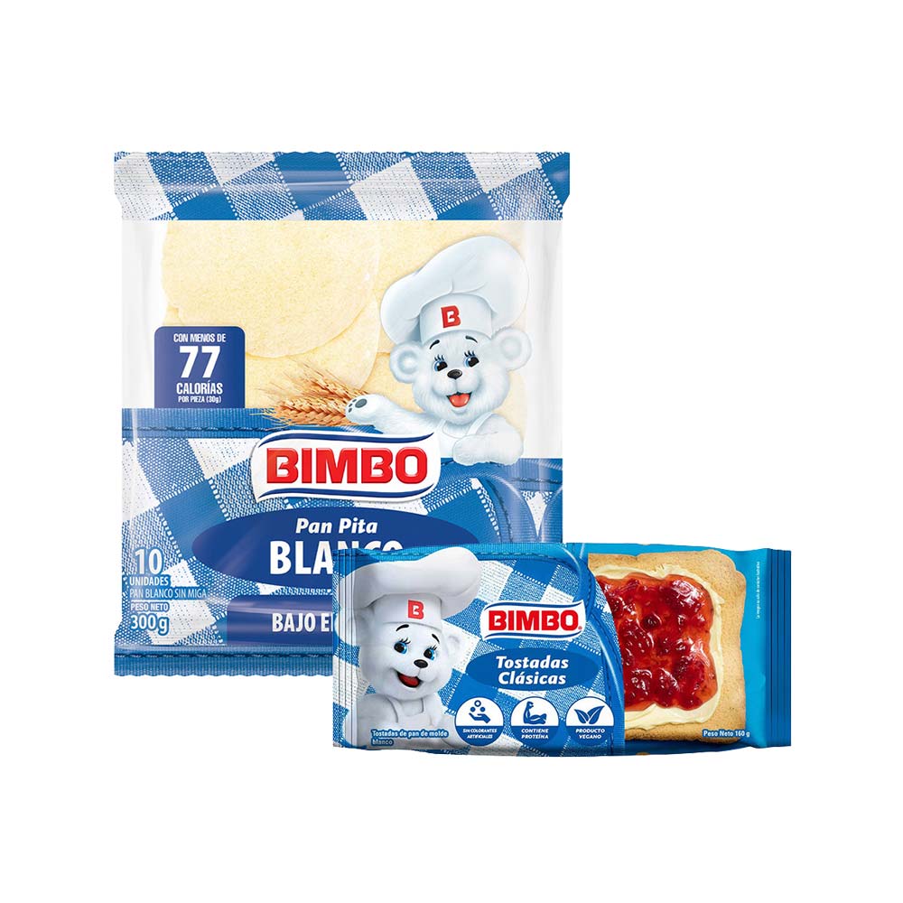 Pack Tostadas BIMBO Clásicas Paquete 10un + Pan Pita Blanco BIMBO Bolsa 10un