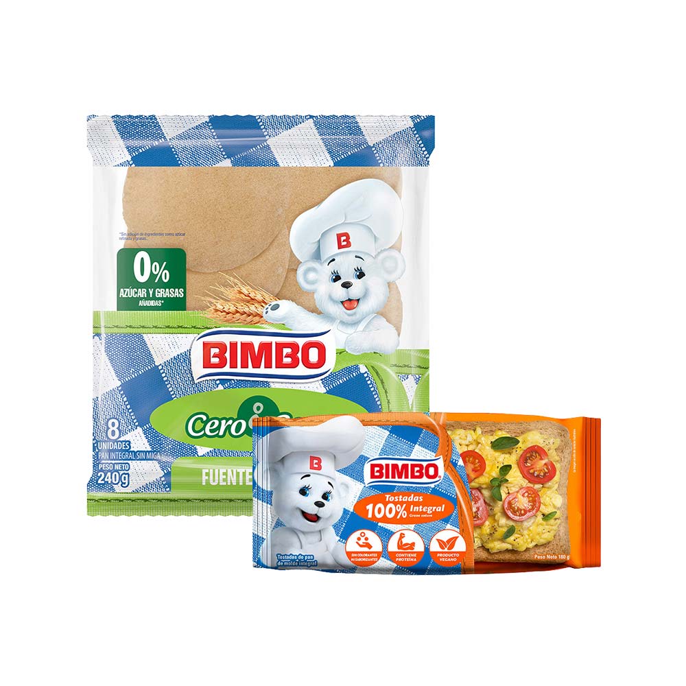 Pack Tostadas BIMBO Integrales Paquete 10un + Pan Pita BIMBO Cero Cero Bolsa 240g