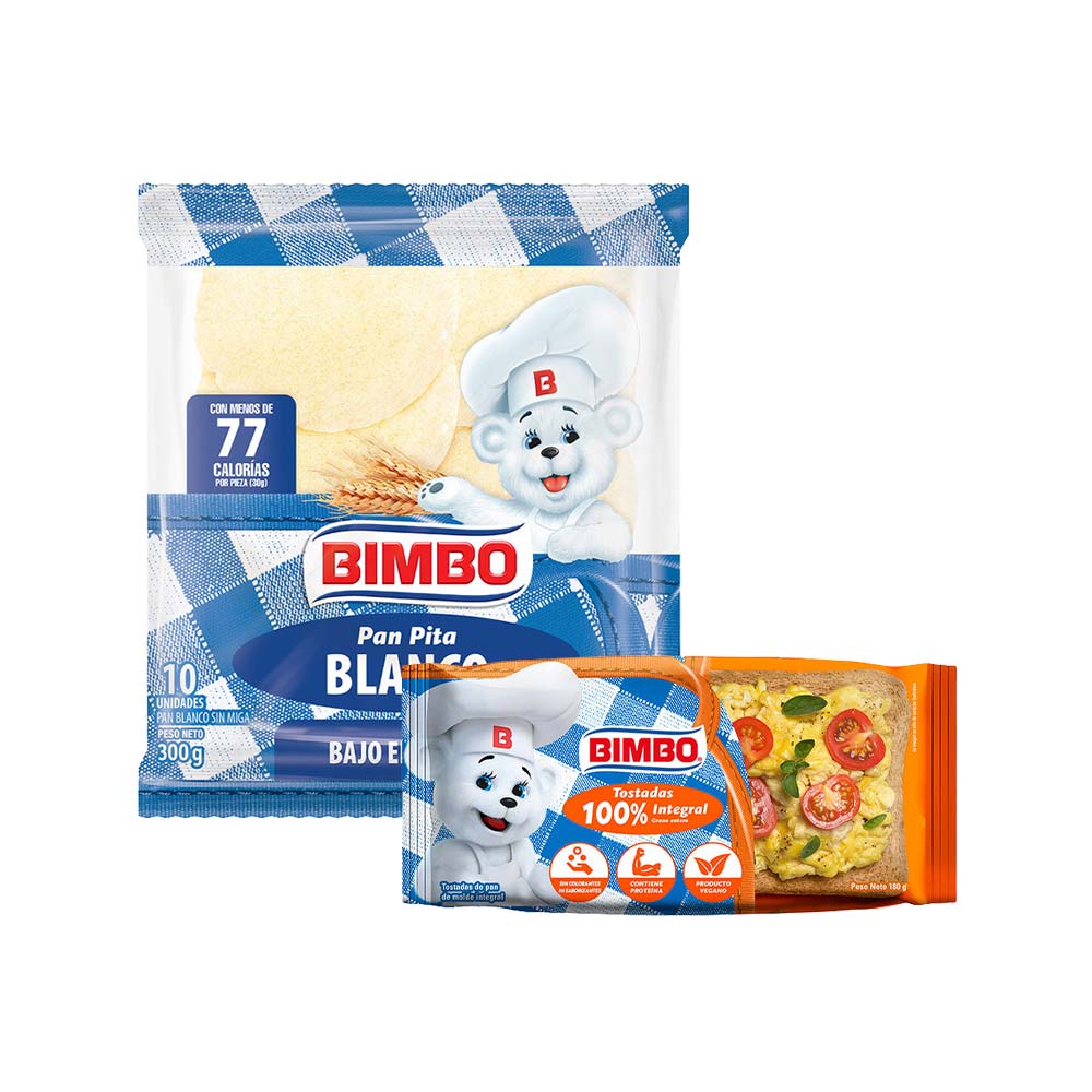 Pack Tostadas BIMBO Integrales Paquete 10un + Pan Pita Blanco BIMBO Bolsa 10un