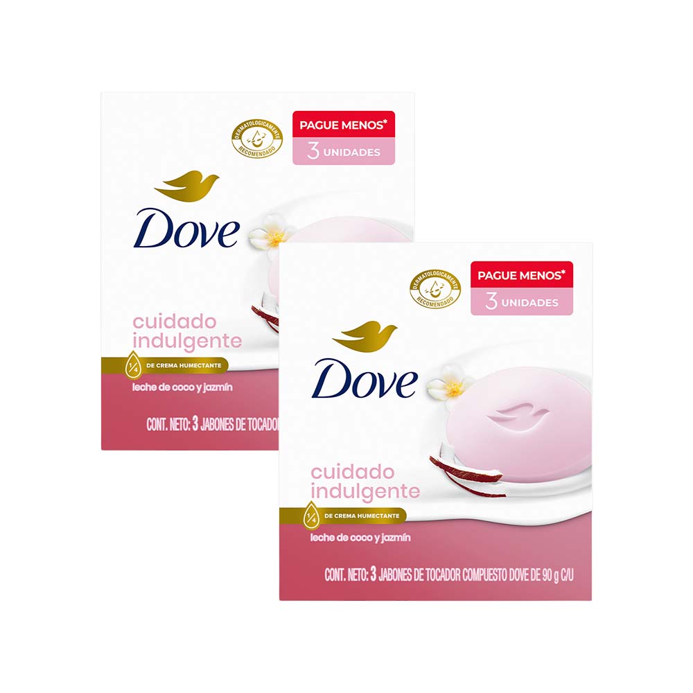 Pack Jabón de Tocador DOVE Leche de Coco Barra 90g Paquete 3un x 2un