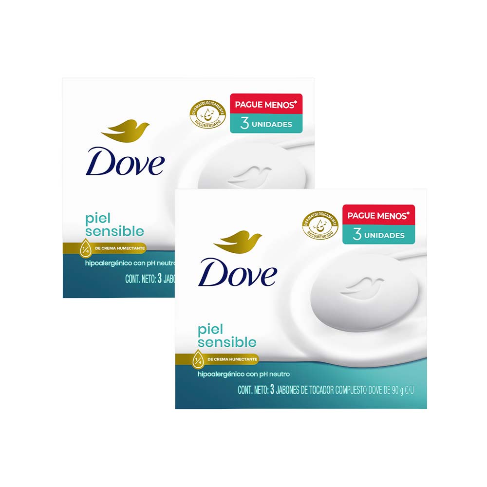 Pack Jabón de Tocador DOVE para piel sensible Bolsa 90g Paquete 3un x 2un