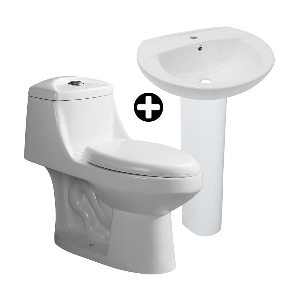 COMBO Inodoro One Piece Índigo Blanco + Pedestal Standard Blanco + Lavatorio Ovalado Orange Ártico Blanco