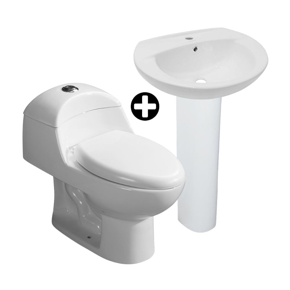 COMBO Inodoro One Piece Ártico Blanco + Pedestal Standard Blanco + Lavatorio Ovalado Orange Ártico Blanco