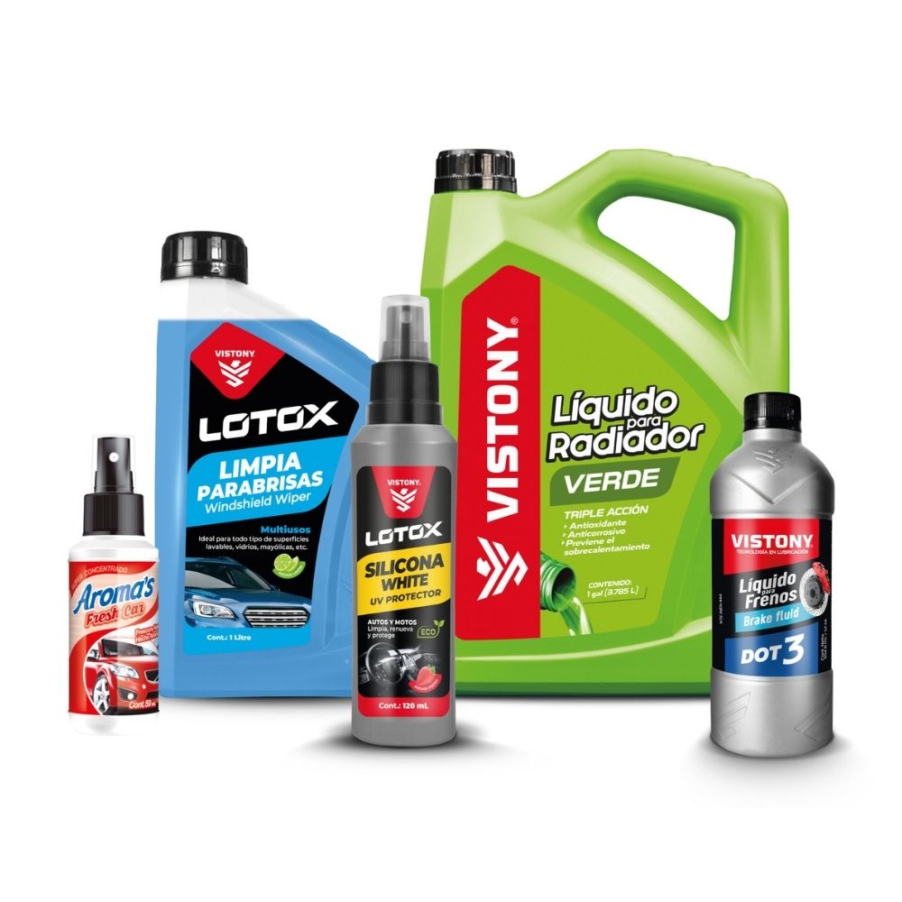 Kit Limpia Parabrisas + Líquido para radiador + Refrigerante + Silicona + Aromatizante Vistony