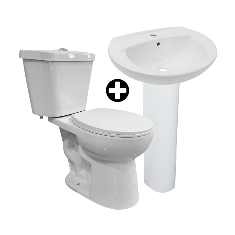 COMBO Taza + Tanque + Asiento Gamma + Pedestal Standard Blanco + Lavatorio Ovalado Orange Ártico Blanco